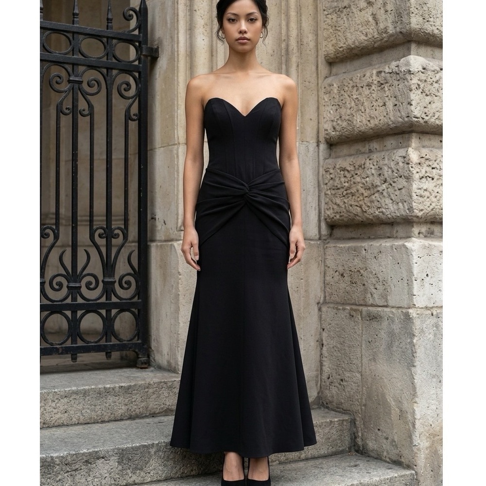 Jovani Black Strapless Sweetheart Mermaid Gown Ruched Knot Waist Formal Dress 6
